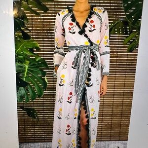 Rhode Resort Floral Maxi Wrap‎ Long Dress Size S Tasseled Resort Wear